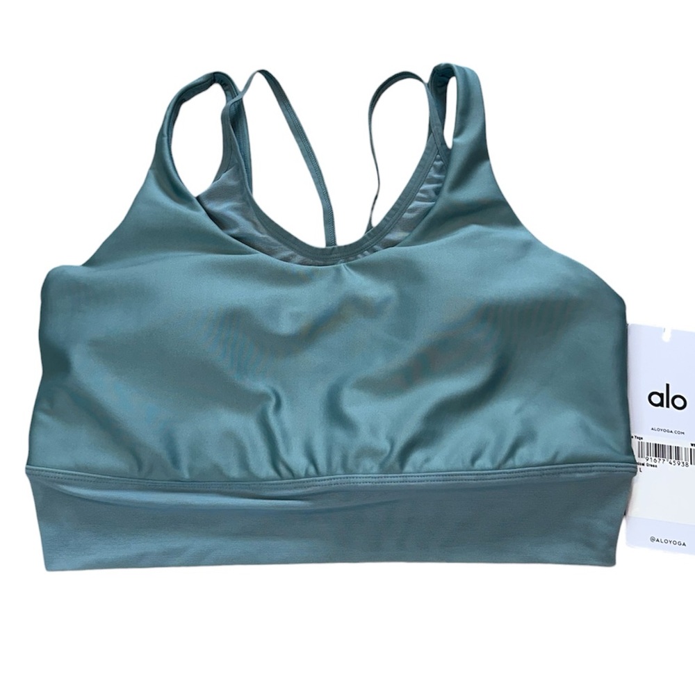 ALO Yoga Airlift Double Trouble Sports Bra Size Large NWT Botanical Green Rare